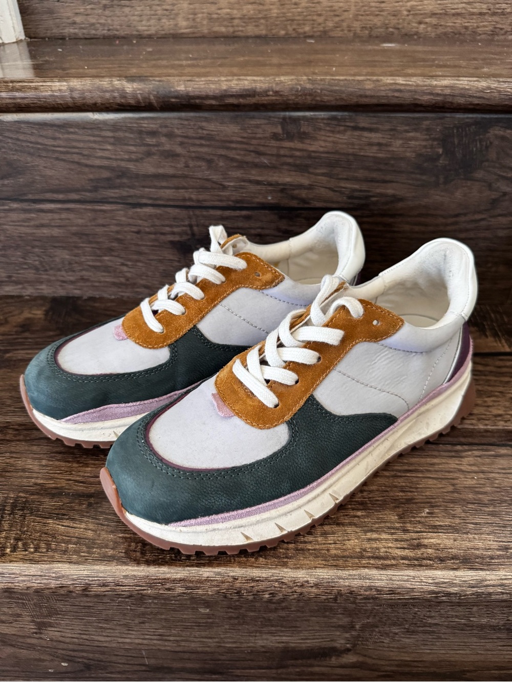 Madewell Women's Multi-Panel Sneakers in Green, Tan & Pink Size 7